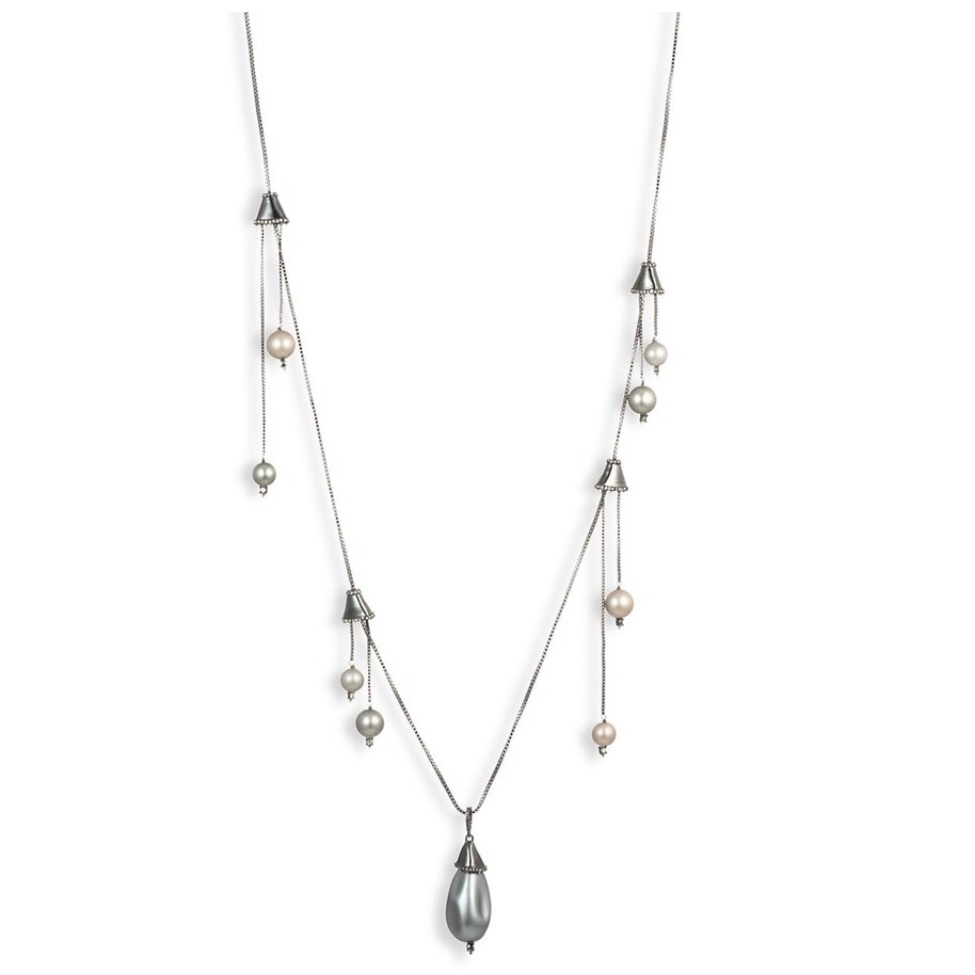 Alexis Bittar New Crystal & Faux Pearl Vanitas Drop Station Necklace